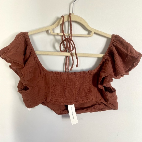 NWT Anthropologie The Jerry Cinched Crop Top Brown Medium - Picture 6 of 10